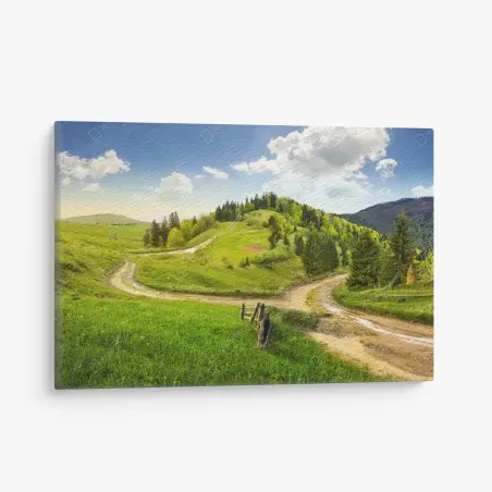 Cuadro en lienzo escena otoñal en la colina con cruce de caminos – Pixers®