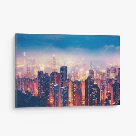 Cuadro en lienzo panorámica nocturna vibrante de Hong Kong desde Victoria Peak – Pixers®