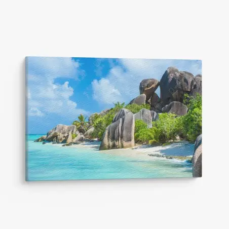Cuadro en lienzo playa paradisíaca de La Digue, Seychelles – Pixers®