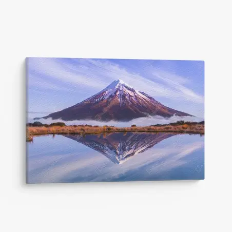 Cuadro en lienzo montaña nevada reflejada en lago – Pixers®