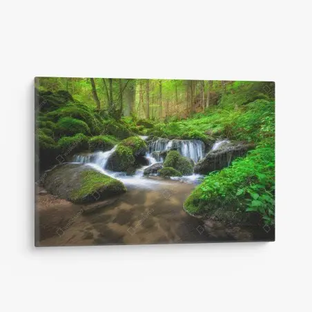 Cuadro en lienzo bosque de musgo y cascada serena – Pixers®
