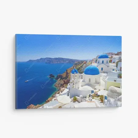Cuadro en lienzo escena mediterránea de Santorini con cúpulas azules – Pixers®