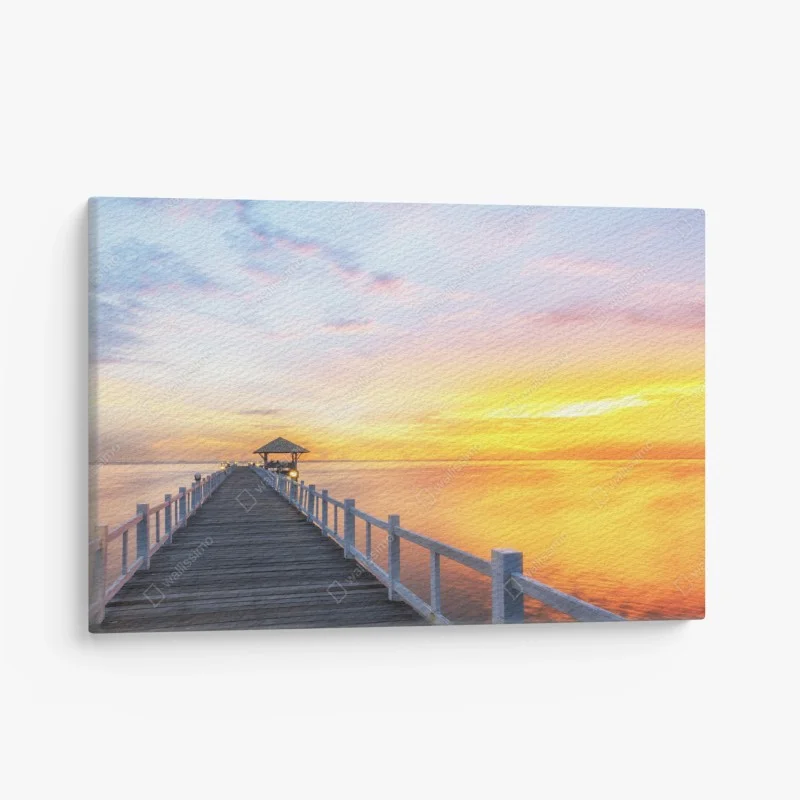 Cuadro en lienzo muelle al amanecer con luz dorada