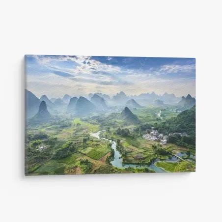 Cuadro en lienzo paisaje kárstico y río serpenteante en Guilin – Pixers®