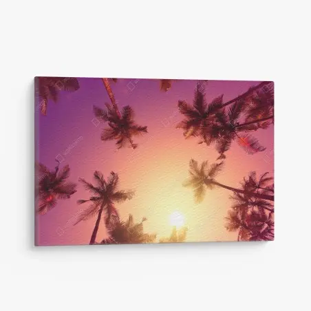 Cuadro en lienzo atardecer tropical entre palmeras – Pixers®