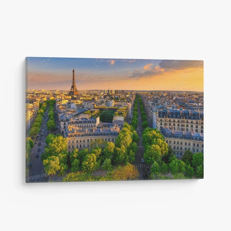 Cuadro en lienzo atardecer sobre París con la torre Eiffel