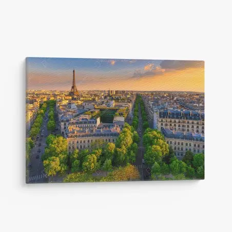 Cuadro en lienzo atardecer sobre París con la torre Eiffel – Pixers®