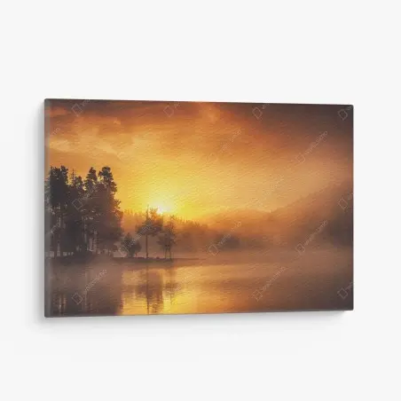 Cuadro en lienzo amanecer dorado en el lago – Pixers®