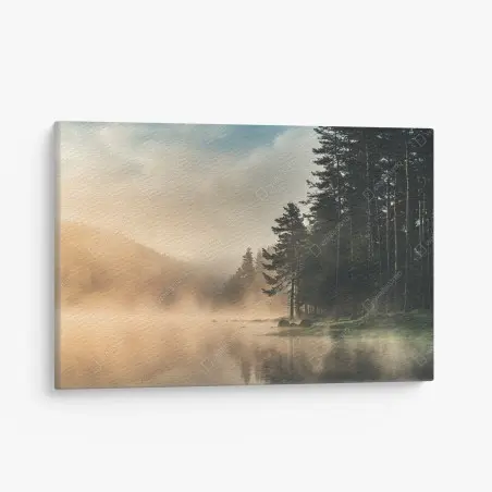 Cuadro en lienzo amanecer brumoso en el lago – Pixers®