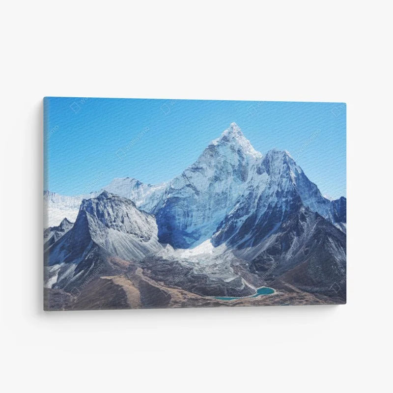 Cuadro en lienzo majestuosa montaña nevada con lago alpino