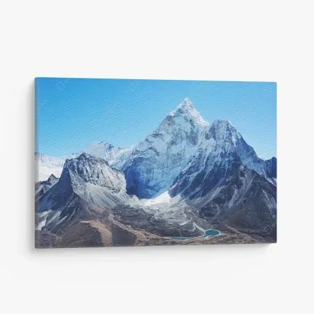 Cuadro en lienzo majestuosa montaña nevada con lago alpino – Pixers®