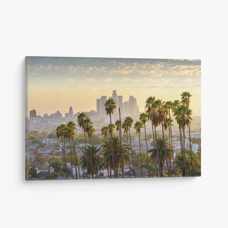 Cuadro en lienzo amanecer sobre Los Ángeles con palmeras