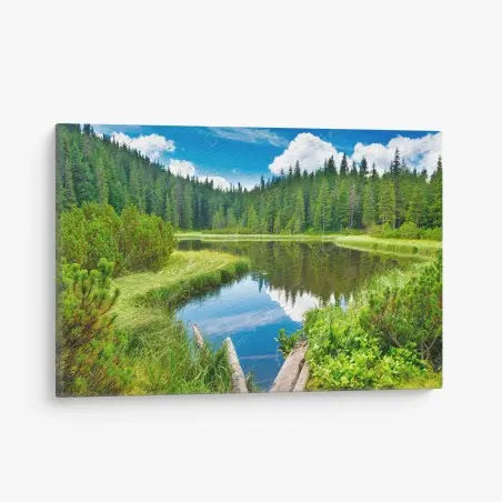 Cuadro en lienzo serenidad en el lago entre pinos – Pixers®