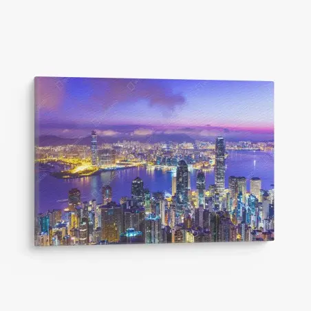 Cuadro en lienzo amanecer en Hong Kong: horizonte iluminado – Pixers®