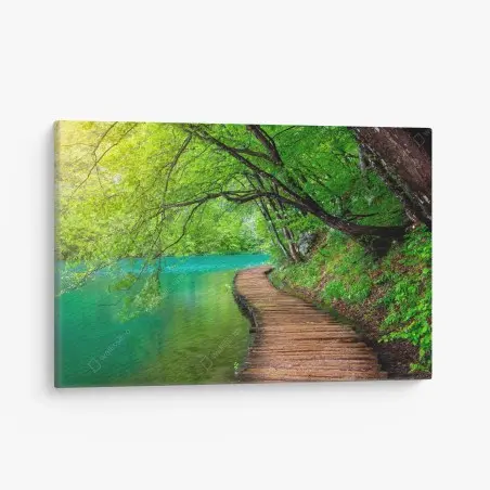 Cuadro en lienzo sendero de madera junto al lago turquesa – Pixers®