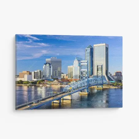 Cuadro en lienzo panorama urbano de Jacksonville junto al río St. Johns – Pixers®
