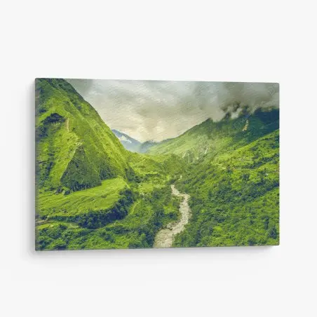Cuadro en lienzo valle esmeralda con río serpenteante – Pixers®