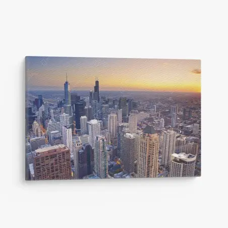 Cuadro en lienzo horizonte urbano de Chicago al atardecer – Pixers®