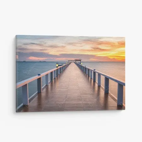Cuadro en lienzo muelle hacia el horizonte al atardecer – Pixers®
