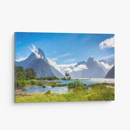 Cuadro en lienzo amanecer en fiordo montañoso – Pixers®