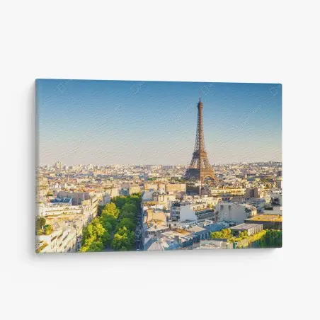 Cuadro en lienzo panorama de París con la Torre Eiffel al atardecer – Pixers®
