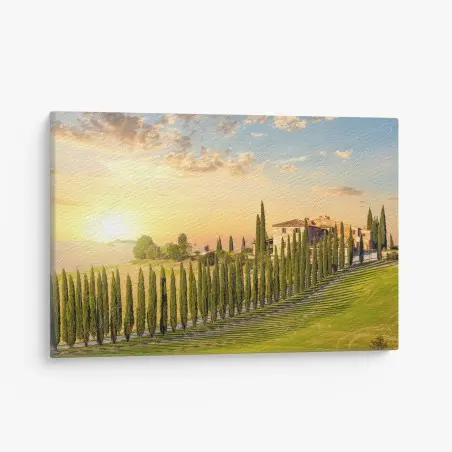 Cuadro en lienzo atardecer dorado en Toscana – Pixers®