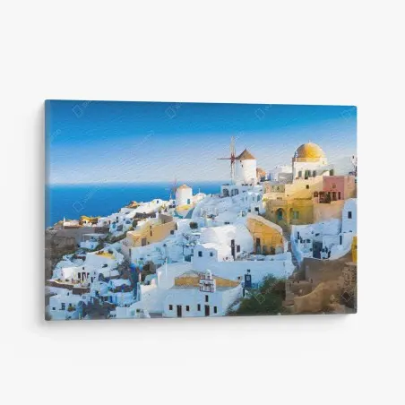 Cuadro en lienzo panorama costero de Oia, Santorini – Pixers®