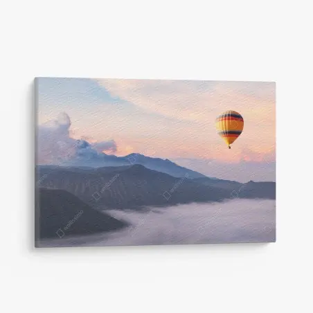 Cuadro en lienzo amanecer en globo sobre montañas – Pixers®