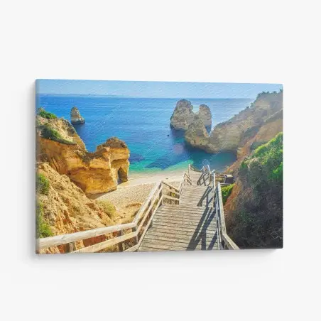Cuadro en lienzo escalera hacia la cala de aguas cristalinas – Pixers®