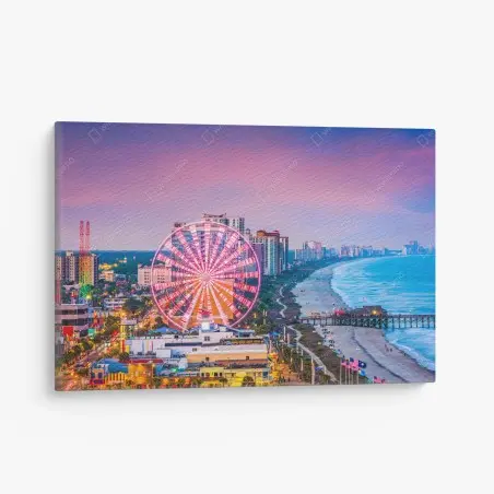 Cuadro en lienzo atardecer en Myrtle Beach: noria luminosa sobre la costa – Pixers®