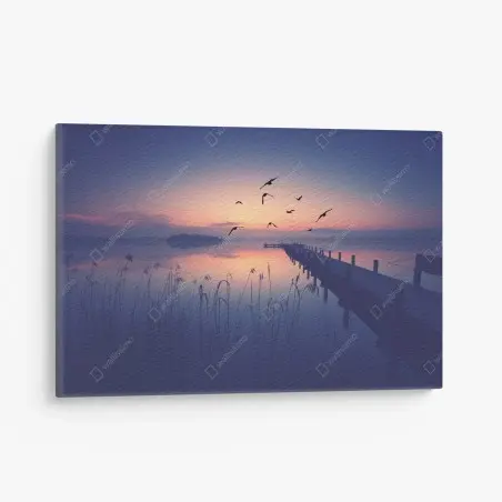 Cuadro en lienzo muelle al amanecer en tonos pastel – Pixers®
