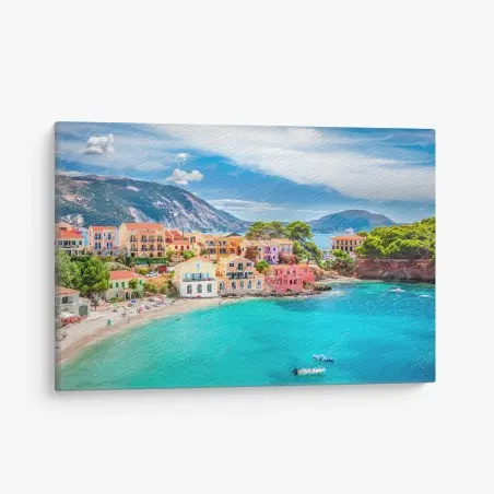 Cuadro en lienzo encanto costero de Assos, Kefalonia – Pixers®