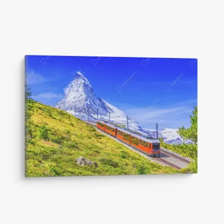 Cuadro en lienzo tren turístico en Zermatt frente al Matterhorn – Pixers®