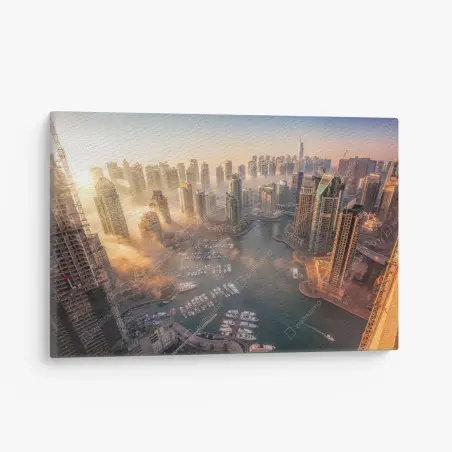 Cuadro en lienzo vistas aéreas de Dubai Marina al atardecer – Pixers®