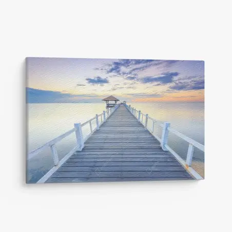 Cuadro en lienzo muelle hacia el horizonte al atardecer – Pixers®