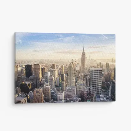 Cuadro en lienzo amanecer sobre Nueva York: horizonte urbano icónico – Pixers®
