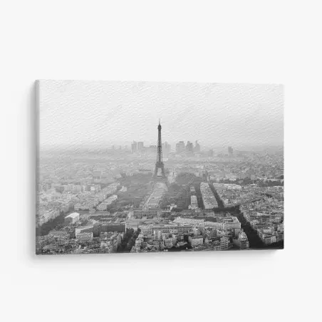 Cuadro en lienzo panorama en blanco y negro de la Torre Eiffel en París – Pixers®