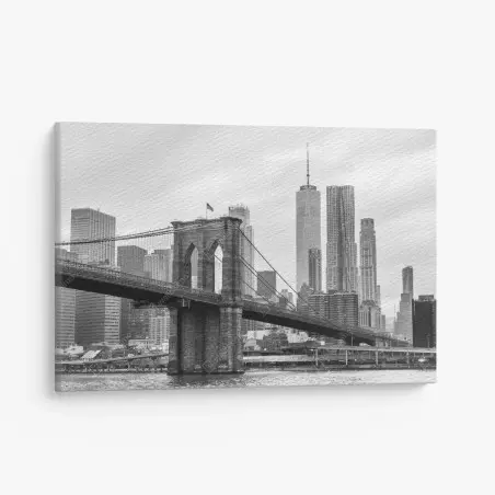 Cuadro en lienzo escena del puente de Brooklyn y skyline de Nueva York en blanco y negro – Pixers®