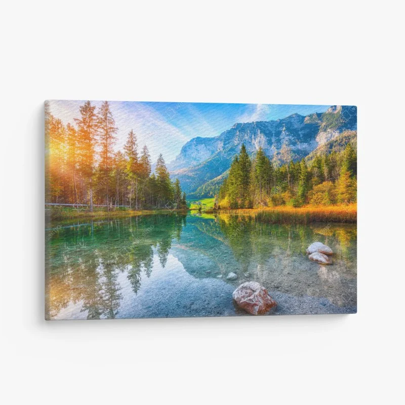 Cuadro en lienzo atardecer otoñal en Hintersee, Ramsau