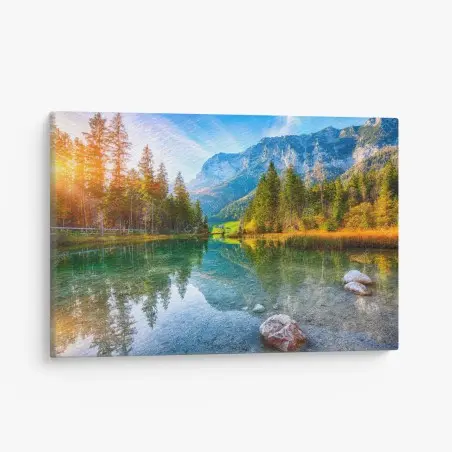 Cuadro en lienzo atardecer otoñal en Hintersee, Ramsau – Pixers®