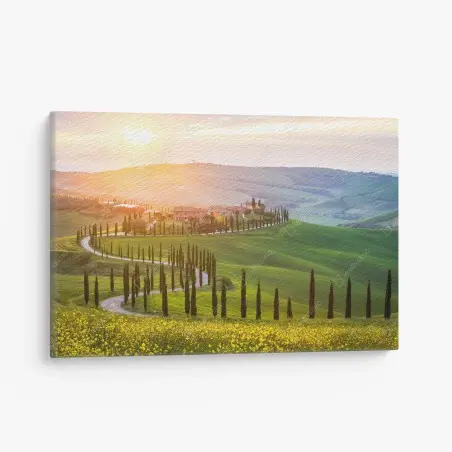 Cuadro en lienzo paisaje ondulado de Toscana al amanecer – Pixers®