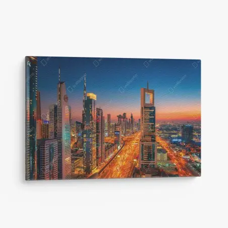 Cuadro en lienzo puesta de sol sobre el skyline de Dubai – Pixers®