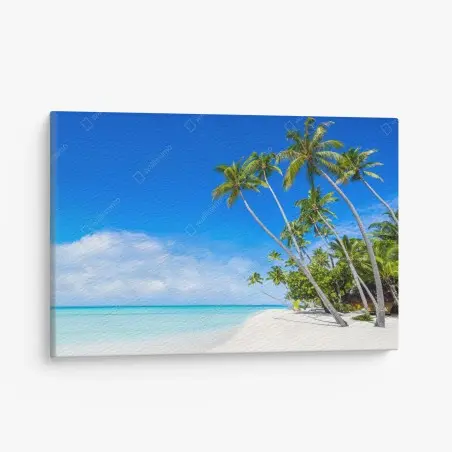 Cuadro en lienzo playa tropical con palmeras y aguas turquesas – Pixers®