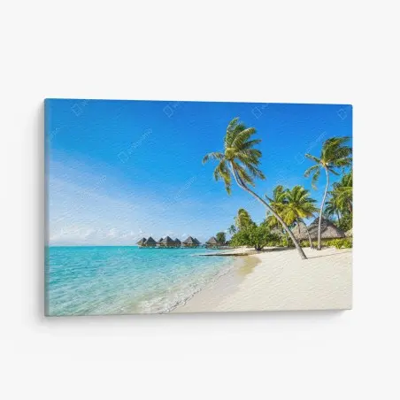 Cuadro en lienzo paraíso tropical con bungalows sobre el agua – Pixers®