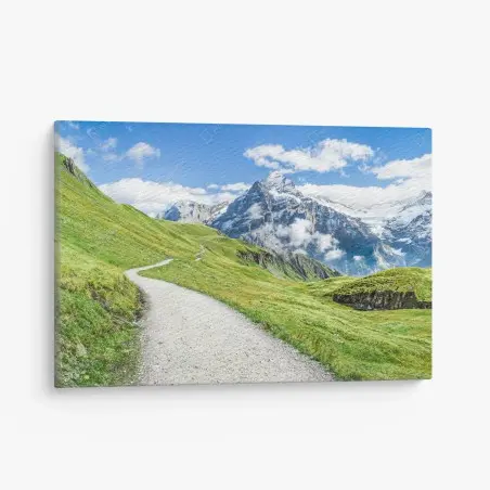 Cuadro en lienzo sendero alpino hacia picos nevados – Pixers®