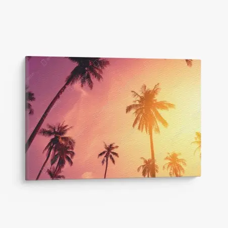 Cuadro en lienzo atardecer tropical con palmeras en silueta – Pixers®