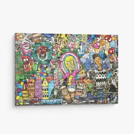Cuadro en lienzo mural urbano vibrante de fantasía y música – Pixers®
