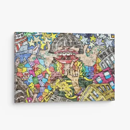 Cuadro en lienzo mural pop urbano colorido con personajes – Pixers®