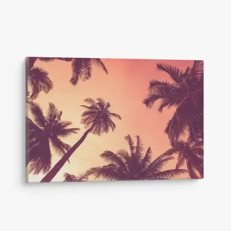 Cuadro en lienzo atardecer tropical entre palmeras – Pixers®