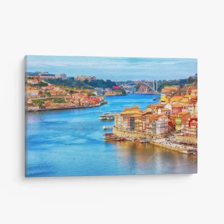 Cuadro en lienzo ribeira en Porto: vista colorida del río – Pixers®